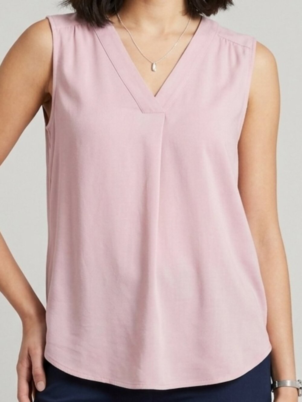 Tribal Pink Pleated Sleeveless V-Neck Blouse Top Size L